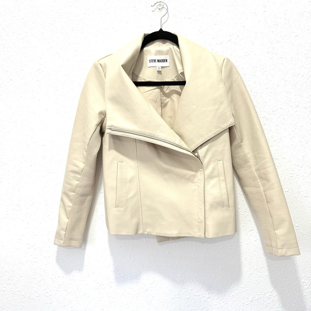 Steve Madden rib knit undersleeves‎ Cream moto vegan Jacket S